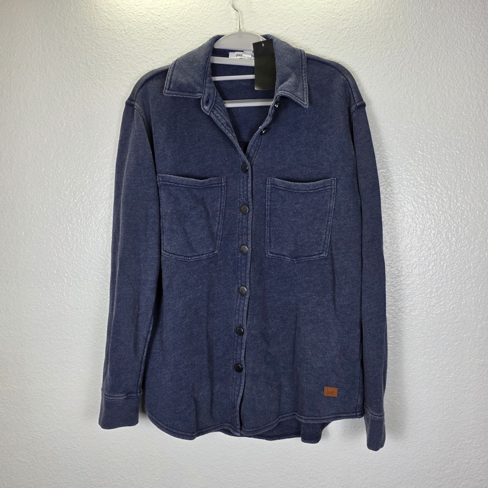 Peace‎ Love World Knit Indigo Button Front Long Sleeve Women's Shirt Size XS